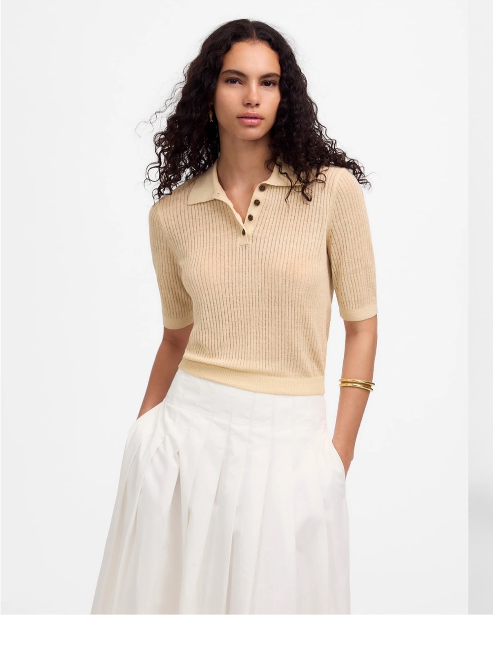 Madewell Short-Sleeve Polo Sweater Tee in beach sand